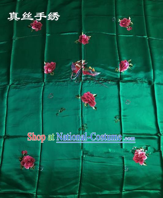 Traditional Asian Chinese Handmade Embroidery Mandarin Ducks Quilt Cover Silk Tapestry Green Fabric Drapery, Top Grade Nanjing Brocade Bed Sheet Cloth Material