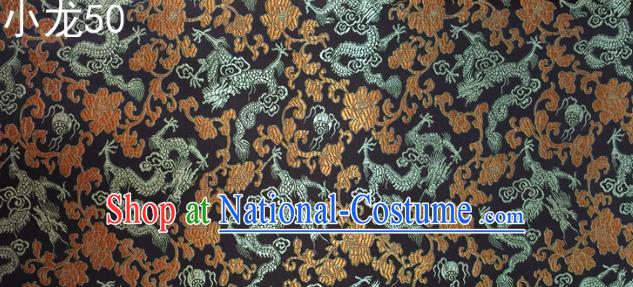 Traditional Asian Chinese Handmade Embroidery Dragons Silk Tapestry Tibetan Clothing Black Fabric Drapery, Top Grade Nanjing Brocade Cheongsam Cloth Material