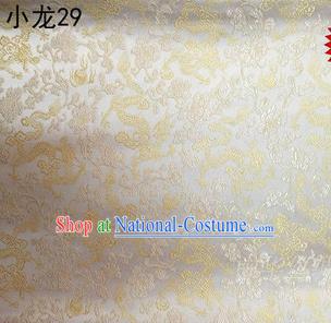 Traditional Asian Chinese Handmade Embroidery Dragons Silk Tapestry Tibetan Clothing Beige Fabric Drapery, Top Grade Nanjing Brocade Cheongsam Cloth Material