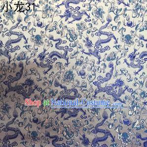 Traditional Asian Chinese Handmade Embroidery Blue Dragons Silk Tapestry Tibetan Clothing Fabric Drapery, Top Grade Nanjing Brocade Cheongsam Cloth Material