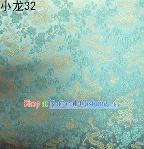 Traditional Asian Chinese Handmade Embroidery Dragons Silk Tapestry Tibetan Clothing Light Green Fabric Drapery, Top Grade Nanjing Brocade Cheongsam Cloth Material