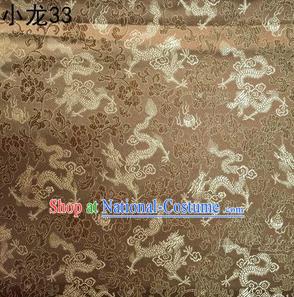 Traditional Asian Chinese Handmade Embroidery Dragons Silk Tapestry Tibetan Clothing Brown Fabric Drapery, Top Grade Nanjing Brocade Cheongsam Cloth Material