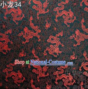 Traditional Asian Chinese Handmade Embroidery Dragons Silk Tapestry Tibetan Clothing Black Fabric Drapery, Top Grade Nanjing Brocade Cheongsam Cloth Material