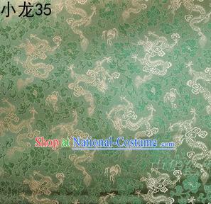 Traditional Asian Chinese Handmade Embroidery Dragons Silk Tapestry Tibetan Clothing Green Fabric Drapery, Top Grade Nanjing Brocade Cheongsam Cloth Material