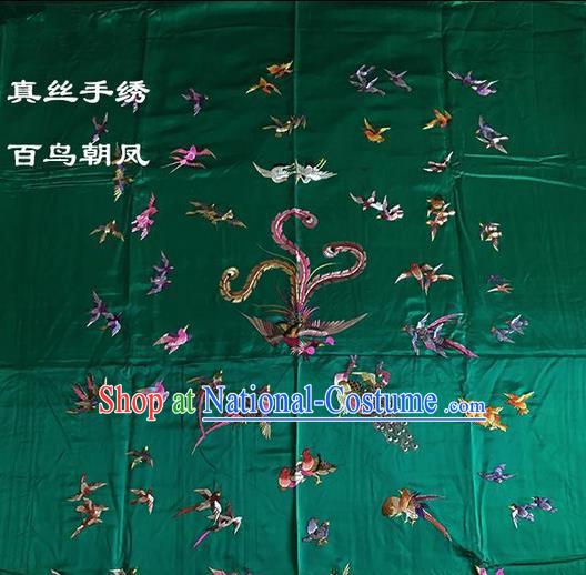 Traditional Asian Chinese Handmade Embroidery Song of the Phoenix Quilt Cover Silk Tapestry Green Fabric Drapery, Top Grade Nanjing Brocade Bed Sheet Cloth Material