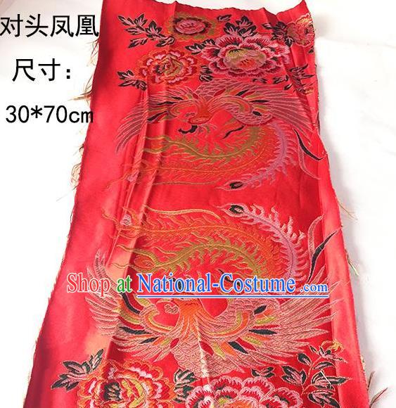 Traditional Asian Chinese Handmade Embroidery Phoenix Silk Tapestry Xiuhe Suit Red Fabric Drapery, Top Grade Nanjing Brocade Cheongsam Cloth Material