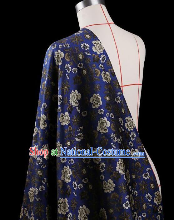 Traditional Asian Chinese Handmade Embroidery Flower Jacquard Weave Coat Silk Tapestry Blue Fabric Drapery, Top Grade Nanjing Brocade Ancient Costume Cheongsam Cloth Material