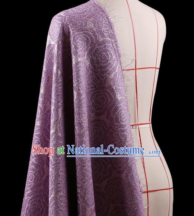 Traditional Asian Chinese Handmade Embroidery Rose Flower Jacquard Weave Coat Silk Tapestry Purple Fabric Drapery, Top Grade Nanjing Brocade Ancient Costume Cheongsam Cloth Material