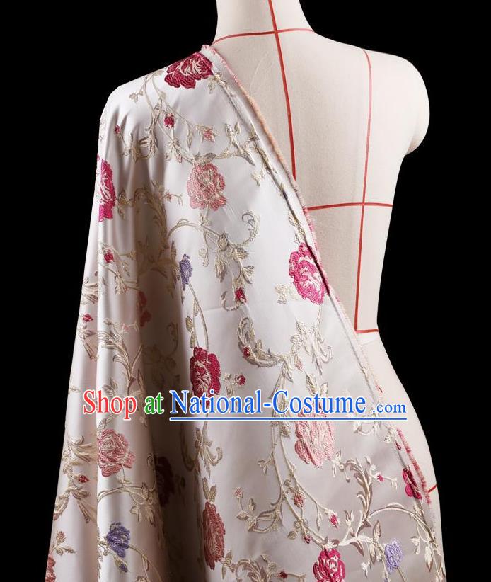 Traditional Asian Chinese Handmade Embroidery Flower Jacquard Weave Coat Silk Tapestry White Fabric Drapery, Top Grade Nanjing Brocade Ancient Costume Cheongsam Cloth Material