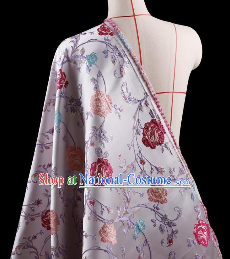 Traditional Asian Chinese Handmade Embroidery Flower Jacquard Weave Coat Lilac Silk Satin Fabric Drapery, Top Grade Nanjing Brocade Ancient Costume Cheongsam Cloth Material