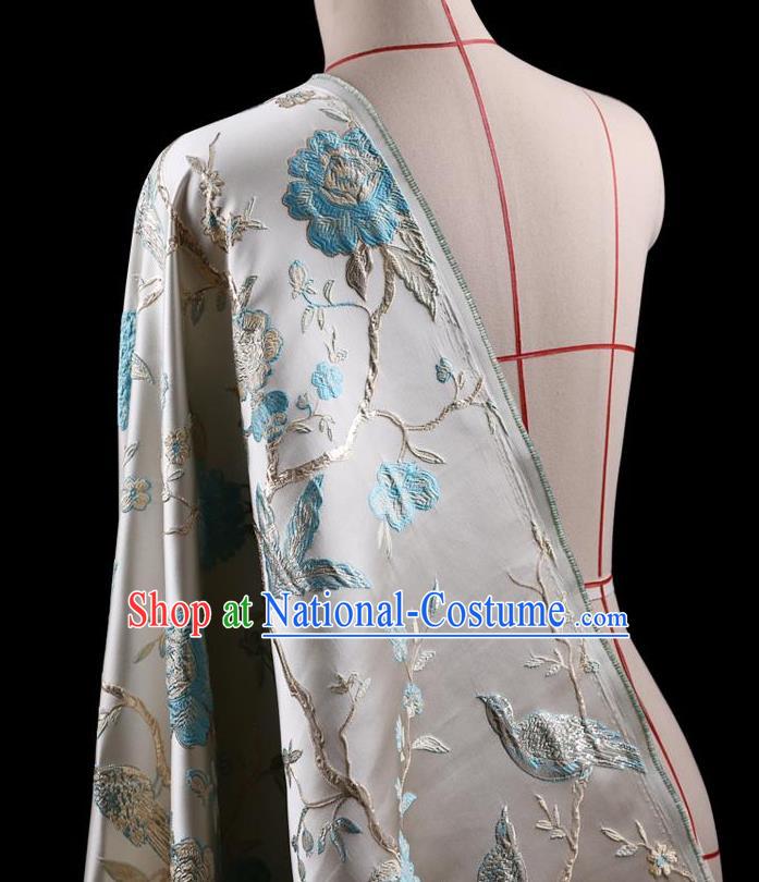 Traditional Asian Chinese Handmade Embroidery Flower Jacquard Weave Coat Blue Silk Satin Fabric Drapery, Top Grade Nanjing Brocade Ancient Costume Cheongsam Cloth Material