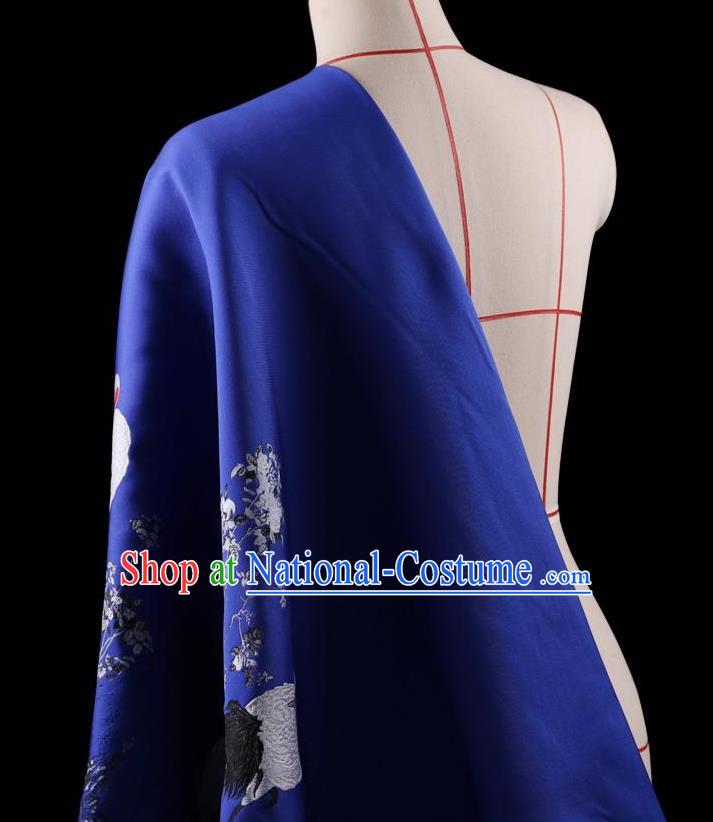 Traditional Asian Chinese Handmade Printing Cranes Dress Silk Satin Blue Fabric Drapery, Top Grade Nanjing Brocade Ancient Costume Cheongsam Cloth Material