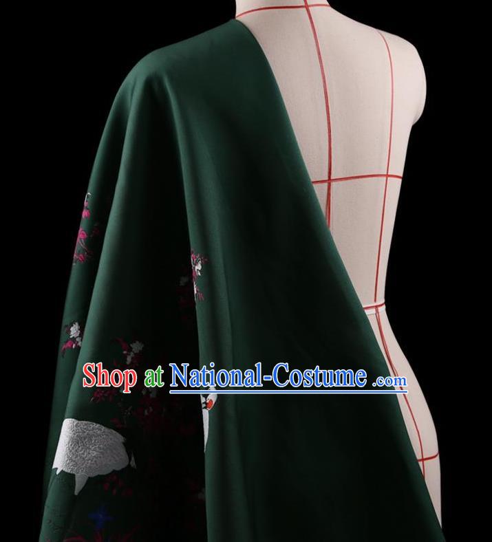 Traditional Asian Chinese Handmade Printing Cranes Dress Silk Satin Green Fabric Drapery, Top Grade Nanjing Brocade Ancient Costume Cheongsam Cloth Material