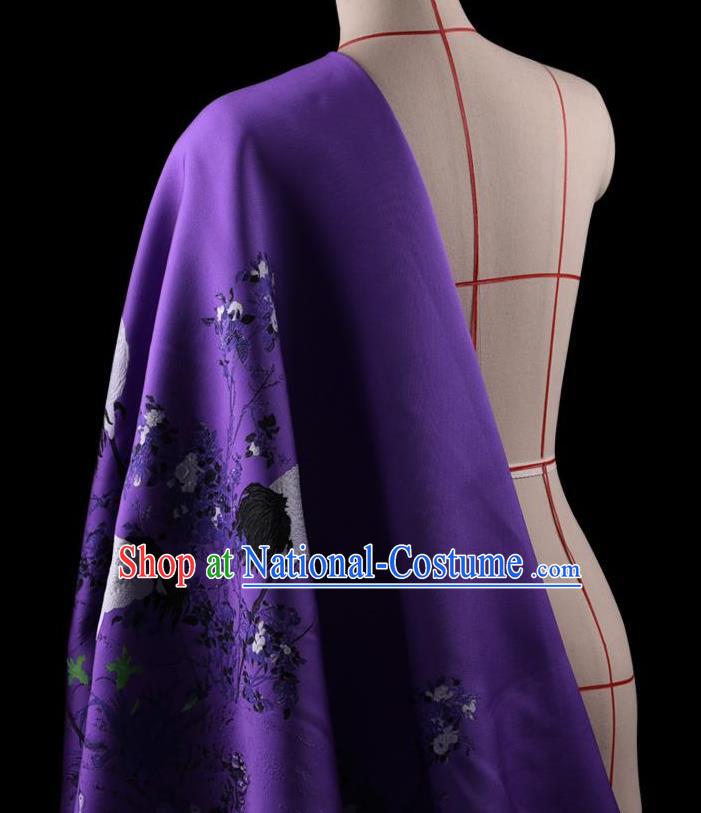 Traditional Asian Chinese Handmade Printing Cranes Dress Silk Satin Purple Fabric Drapery, Top Grade Nanjing Brocade Ancient Costume Cheongsam Cloth Material