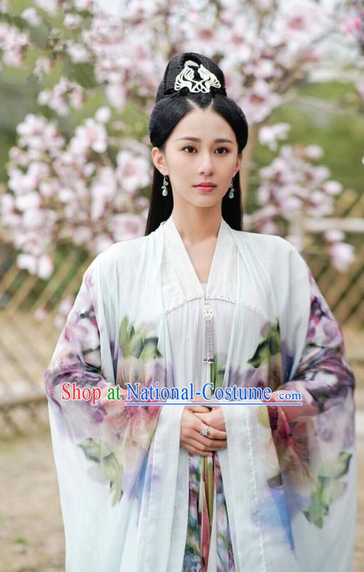 Asian Chinese Traditional Northern and Southern Dynasties Palace Lady Costume and Headpiece Complete Set, Lost Love In Times China Ancient Princess Dress Clothing