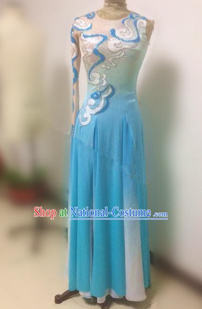 Traditional Ancient Chinese National Clothing Folk Yanko Dance Uniform, Elegant Hanfu China Classical Dance Blue Dress for Women