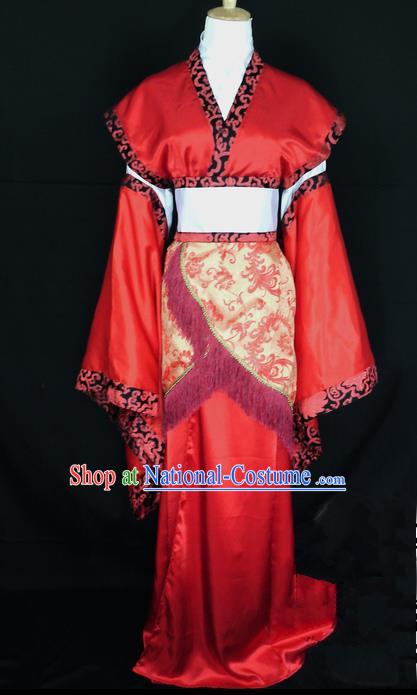 Asian Chinese Traditional Cospaly Han Dynasty Princess Wedding Costume, China Elegant Hanfu Bride Red Dress for Women