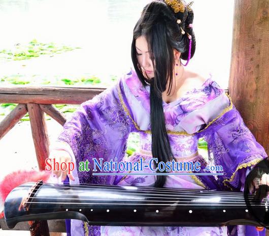 Asian Chinese Traditional Cospaly Tang Dynasty Imperial Consort Costume, China Elegant Hanfu Peri Purple Dress Clothing for Women