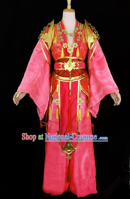 Asian Chinese Traditional Cospaly Tang Dynasty Young Lady Costume, China Elegant Hanfu Fairy Pink Dress Clothing for Women