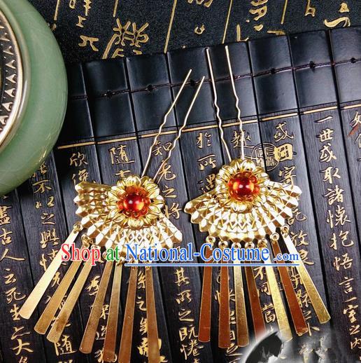 Traditional Handmade Chinese Ancient Classical Hair Accessories Golden Hairpin, Step Shake Tassel Hair Stick, Hair Fascinators Hairpins for Women