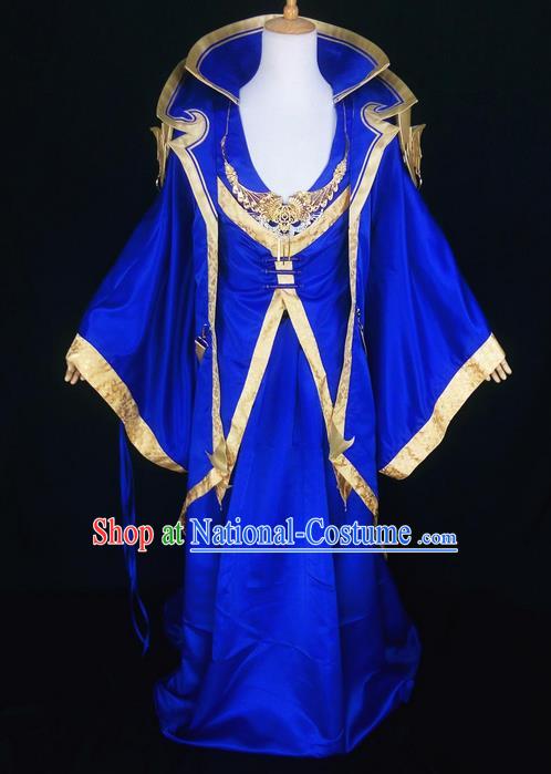 Asian Chinese Traditional Cospaly Han Dynasty Royal Emperor Costume, China Elegant Hanfu Nobility Childe Blue Robe Clothing for Men