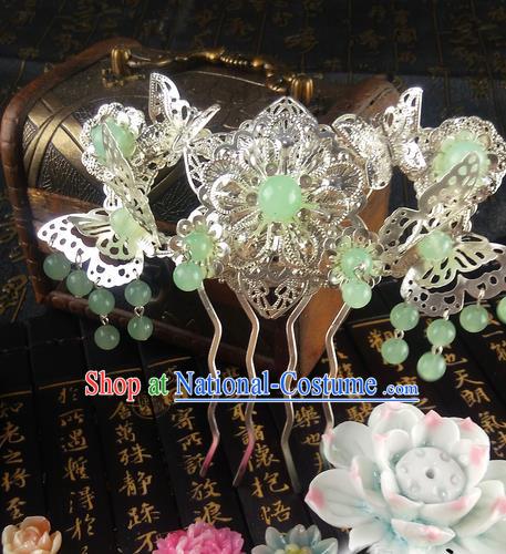 Traditional Handmade Chinese Ancient Classical Hair Accessories, Princess Butterfly Step Shake Hair Sticks, Hair Fascinators Hairpins for Women