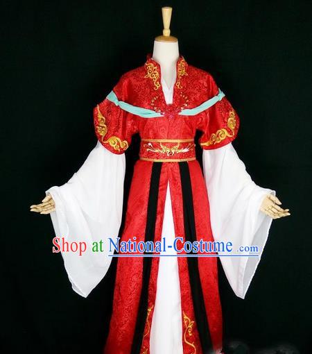 Asian Chinese Traditional Cospaly Tang Dynasty Bride Wedding Costume, China Elegant Hanfu Fairy Red Dress Clothing for Women