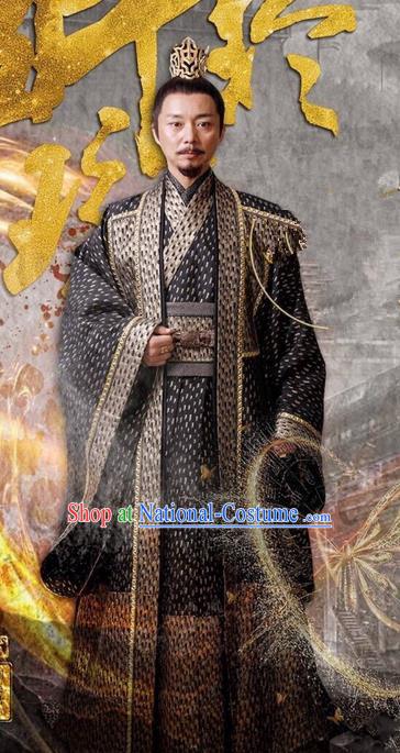 Asian Chinese Traditional Ancient Imperial Emperor Costume and Headpiece Complete Set, Lost Love In Times China Northern and Southern Dynasties Majesty Robe Clothing