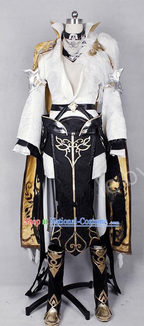 Asian Chinese Traditional Cospaly Costume Customization Swordswoman Costume, China Elegant Hanfu Heroine Golden Dress Clothing for Women