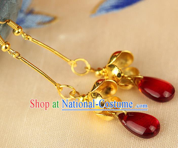 Chinese Ancient Style Hair Jewelry Accessories Wedding Imperial Consort Red Bead Earrings, Hanfu Xiuhe Suits Bride Handmade Eardrop for Women