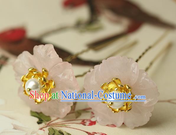 Chinese Ancient Style Hair Jewelry Accessories Wedding Barrettes Pink Flower Hairpins, Hanfu Xiuhe Suits Step Shake Bride Handmade Hairpins for Women