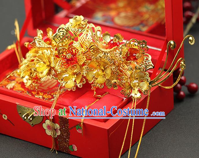 Asian Chinese Ancient Style Hair Jewelry Accessories Wedding Tassel Hairpins, Hanfu Xiuhe Suits Bride Handmade Phoenix Coronet Hair Fascinators for Women