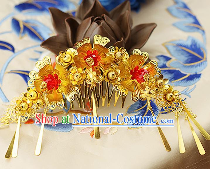 Asian Chinese Ancient Style Hair Jewelry Accessories Wedding Hair Comb, Lotus Step Shake Hanfu Xiuhe Suits Bride Handmade Hair Sticks Hairpins for Women