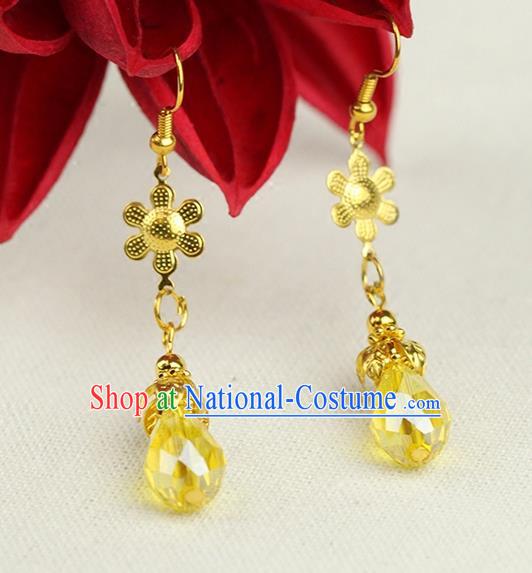 Chinese Ancient Style Hair Jewelry Accessories Wedding Golden Tassel Earrings, Hanfu Xiuhe Suits Bride Handmade Bead Eardrop for Women