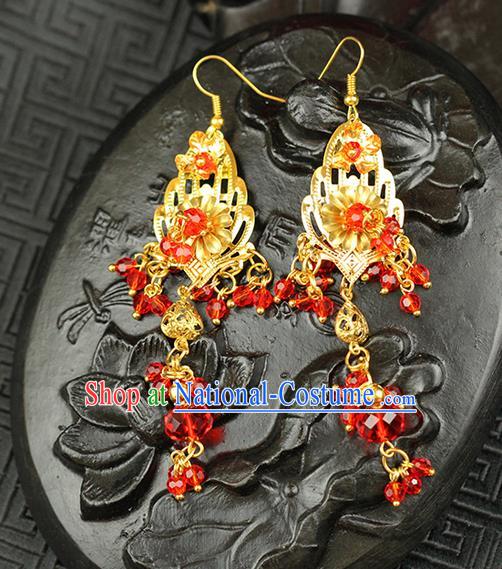 Chinese Ancient Style Hair Jewelry Accessories Wedding Imperial Consort Red Beads Earrings, Hanfu Xiuhe Suits Bride Handmade Eardrop for Women