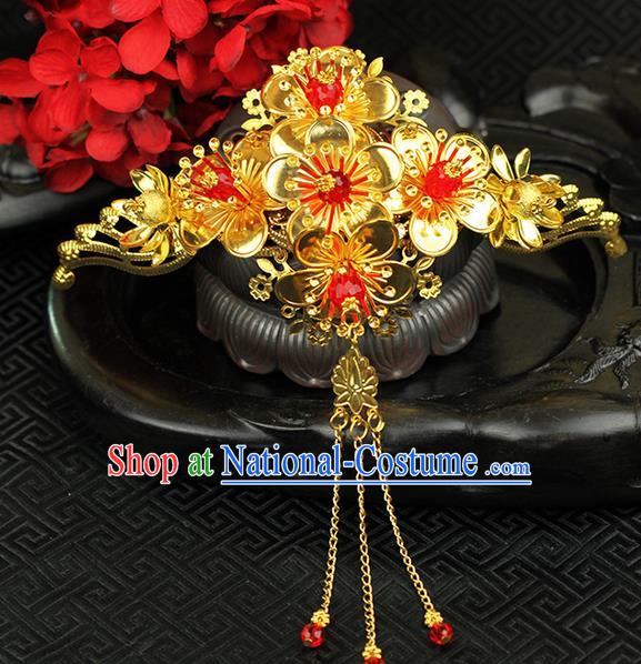 Chinese Ancient Style Hair Jewelry Accessories Wedding Phoenix Coronet, Hanfu Xiuhe Suits Step Shake Bride Tuinga Handmade Hair Stick for Women