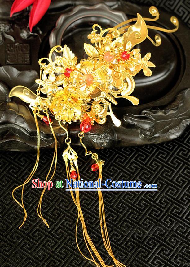 Chinese Ancient Style Hair Jewelry Accessories Wedding Hair Stick Tassel Step Shake, Hanfu Xiuhe Suits Bride Handmade Hairpins for Women