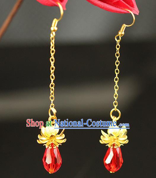 Chinese Ancient Style Hair Jewelry Accessories Wedding Imperial Consort Earrings, Hanfu Xiuhe Suits Bride Handmade Red Bead Eardrop for Women