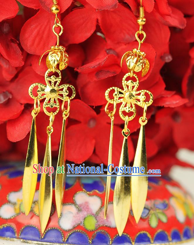 Chinese Ancient Style Hair Jewelry Accessories Wedding Imperial Consort Earrings, Hanfu Xiuhe Suits Bride Handmade Golden Eardrop for Women