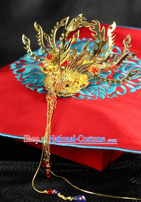 Asian Chinese Ancient Style Hair Jewelry Accessories, Wedding Hanfu Xiuhe Suits Step Shake Bride Handmade Tassel Phoenix Coronet for Women