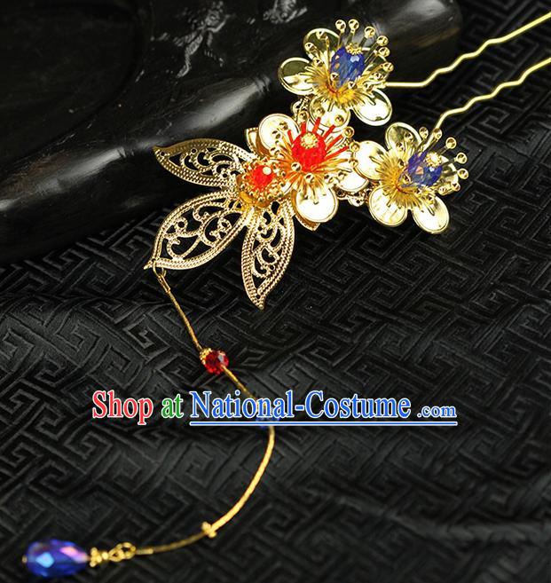 Asian Chinese Ancient Style Hair Jewelry Accessories Step Shake, Wedding Hanfu Xiuhe Suits Bride Handmade Tassel Hairpins for Women