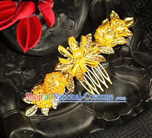 Chinese Ancient Style Hair Jewelry Accessories Wedding Flower Hair Comb, Hanfu Xiuhe Suits Step Shake Bride Handmade Hairpins for Women