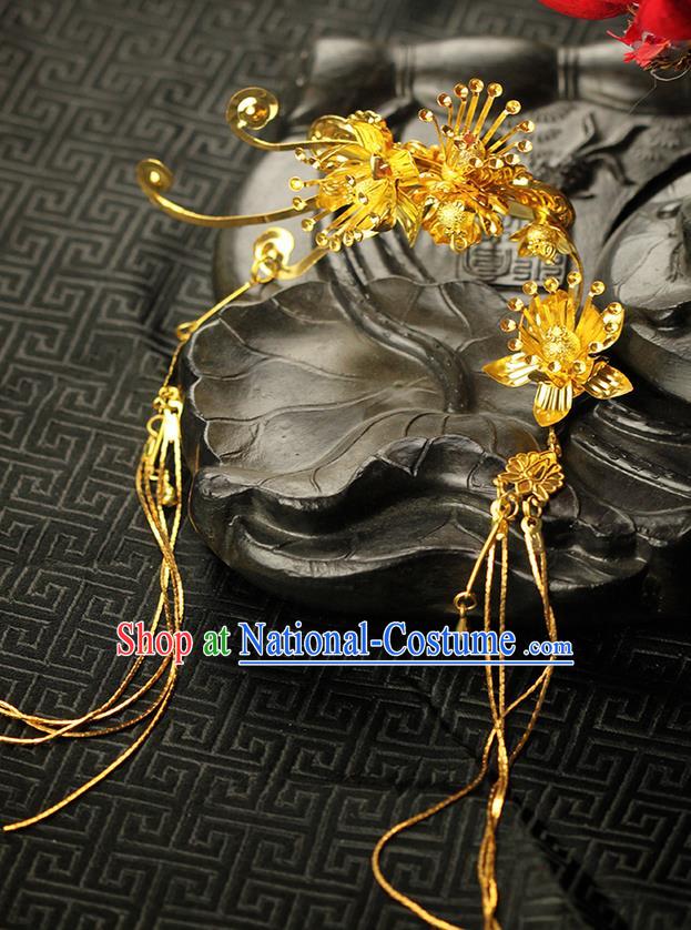 Chinese Ancient Style Hair Jewelry Accessories Wedding Tassel Hair Comb, Hanfu Xiuhe Suits Step Shake Bride Handmade Hairpins for Women