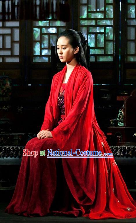 Asian Chinese Traditional Ancient Bride Wedding Costume and Headpiece Complete Set, Lost Love In Times China Northern and Southern Dynasties Fairy Princess Red Dress Clothing