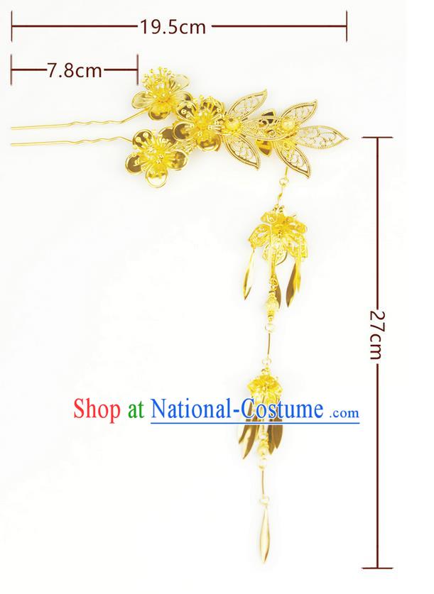 Chinese Ancient Style Hair Jewelry Accessories Wedding Golden Flower Tassel Hairpins, Hanfu Xiuhe Suits Step Shake Bride Handmade Hair Stick for Women