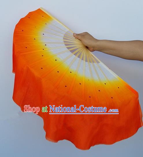 Orange Pure Silk Traditional Chinese Fans Oriental Colorful Fan Folk Dance Dance Cultural Hand Fan