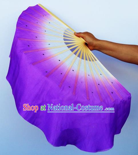 Purple Pure Silk Traditional Chinese Fans Oriental Fan Folk Dance Dance Cultural Hand Fan