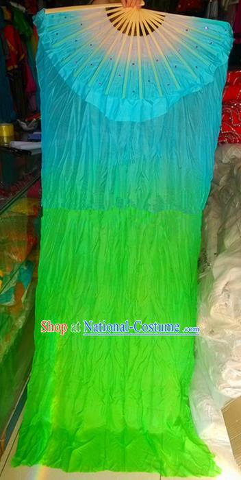 Pure Silk Traditional Chinese Fans Oriental Long Ribbon Fan Folk Dance Cultural Yanko Dance Green Hand Fan