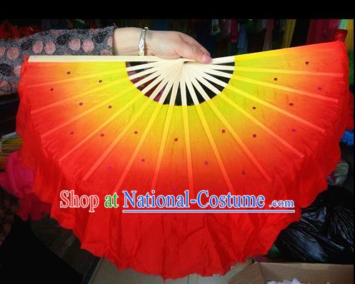 Pure Silk Traditional Chinese Fans Oriental Orange Ribbon Fan Folk Dance Cultural Yanko Dance Hand Fan