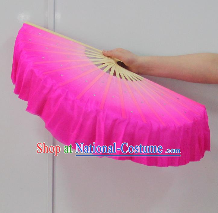 Pure Silk Traditional Chinese Fans Oriental Pink Ribbon Fan Folk Dance Cultural Yanko Dance Hand Fan